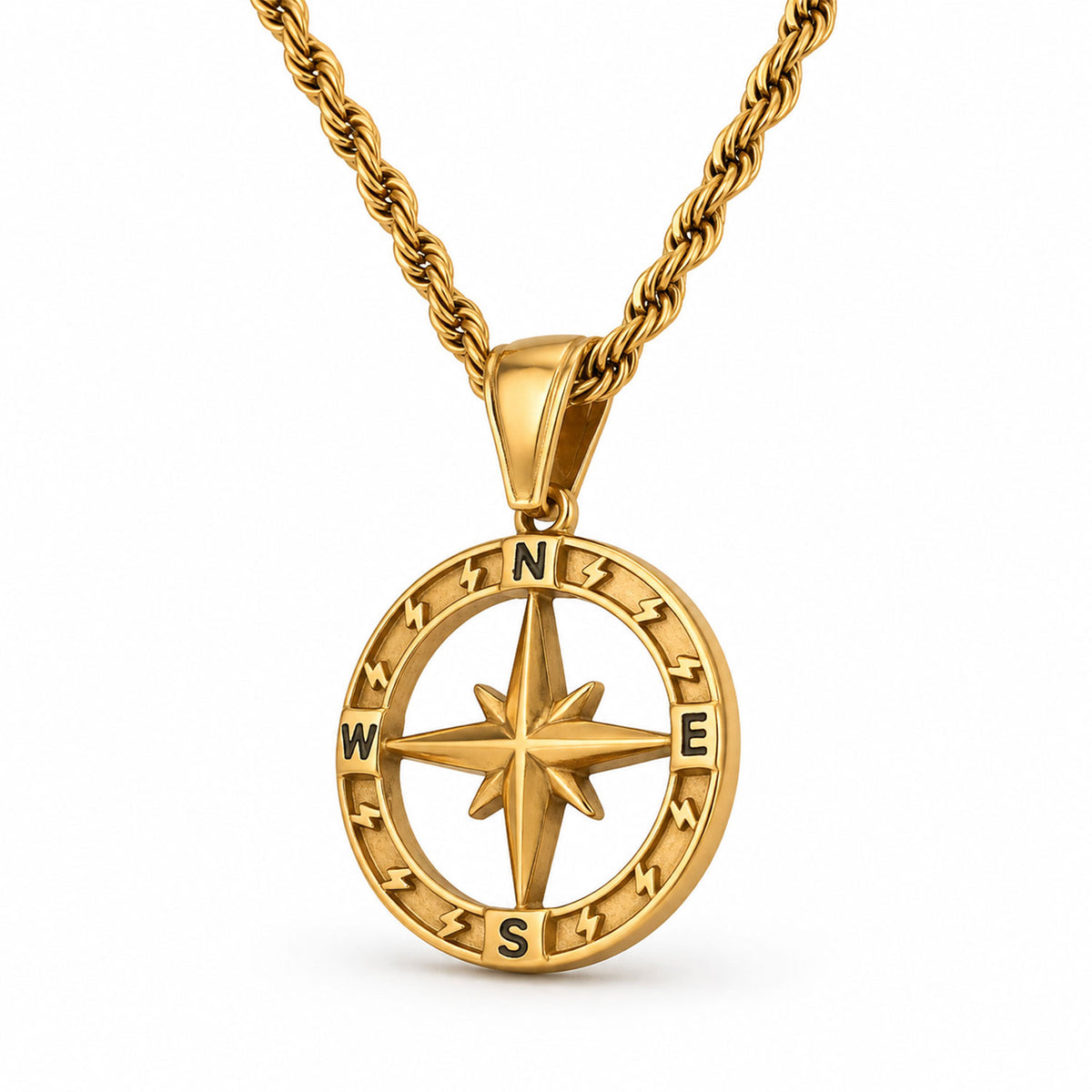Collar Mujer Gargantilla Polaris Dije Brujula Acero Oro