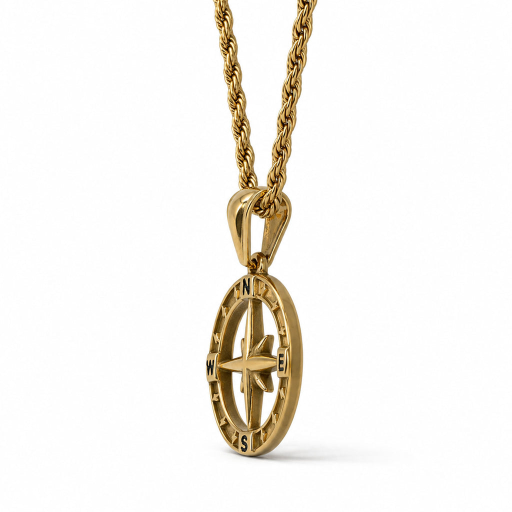 Collar Mujer Gargantilla Polaris Dije Brujula Acero Oro