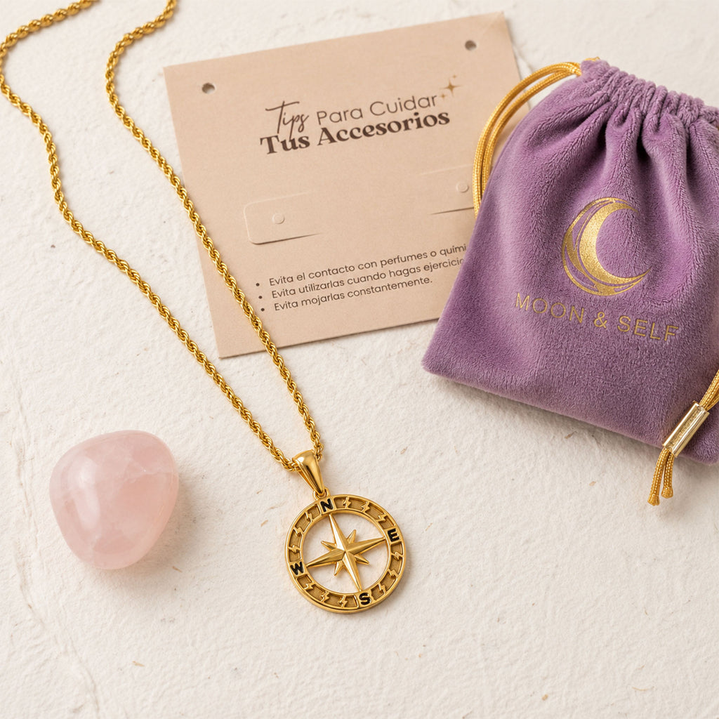Collar Mujer Gargantilla Polaris Dije Brujula Acero Oro