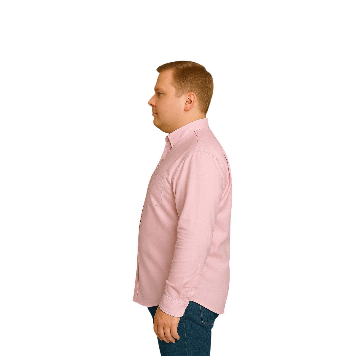 Camisa Big Kong Rosa Lisa Hombre Grande Formal Manga Larga-XL