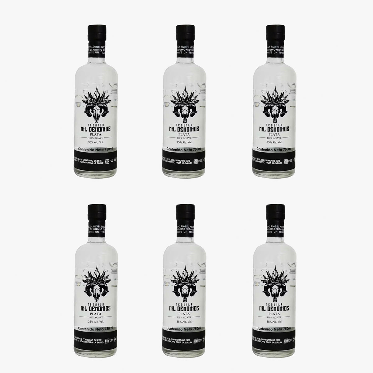 Paquete 6 Botellas De Tequila cristalino 750ml Mil Demonios