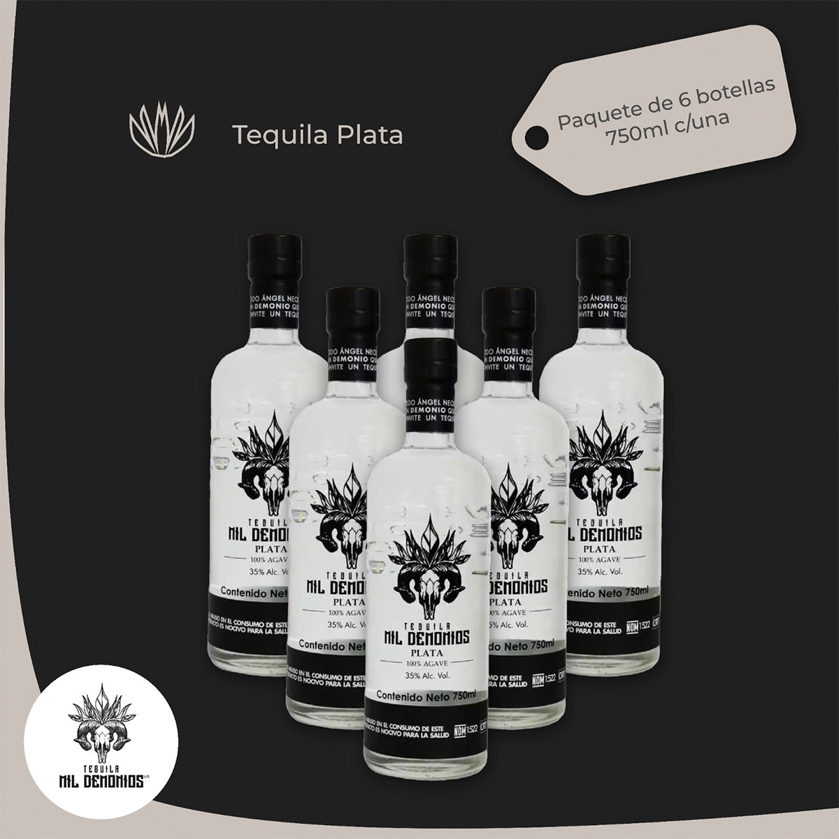 Paquete 6 Botellas De Tequila cristalino 750ml Mil Demonios