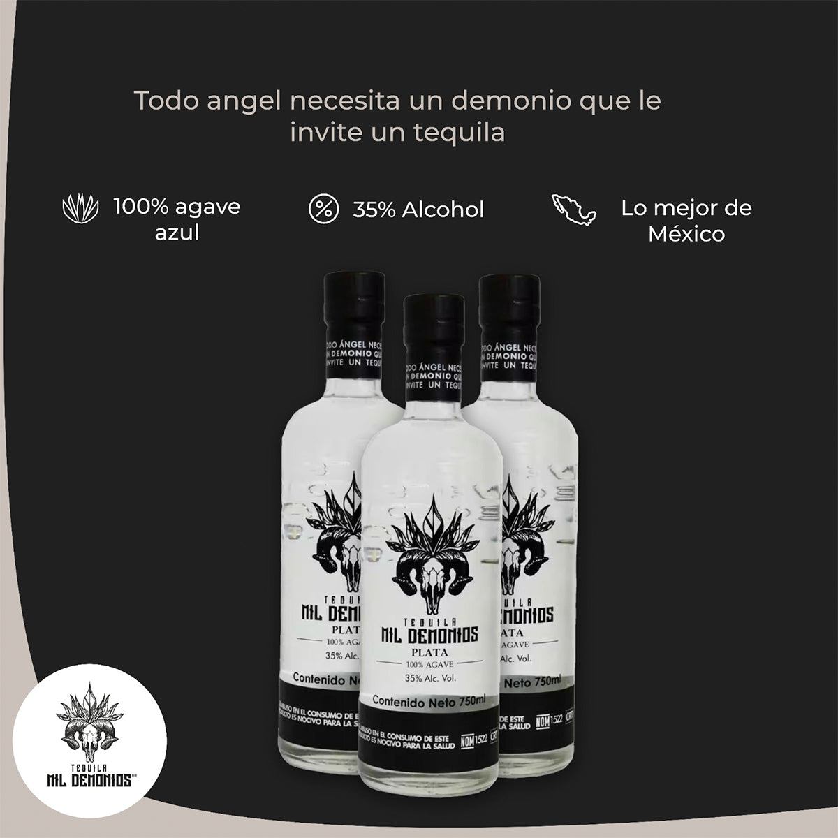 Paquete 6 Botellas De Tequila cristalino 750ml Mil Demonios
