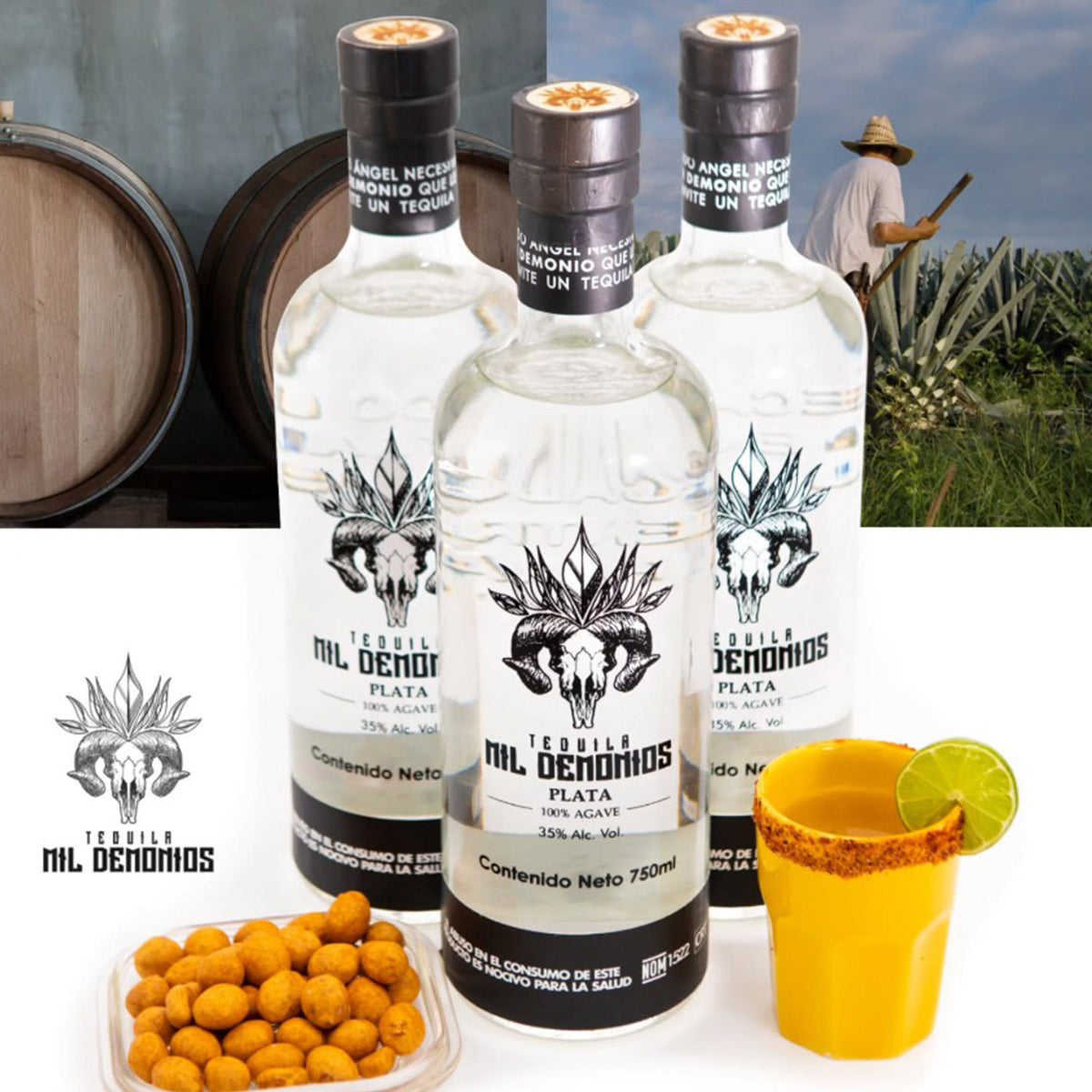 Paquete 6 Botellas De Tequila cristalino 750ml Mil Demonios