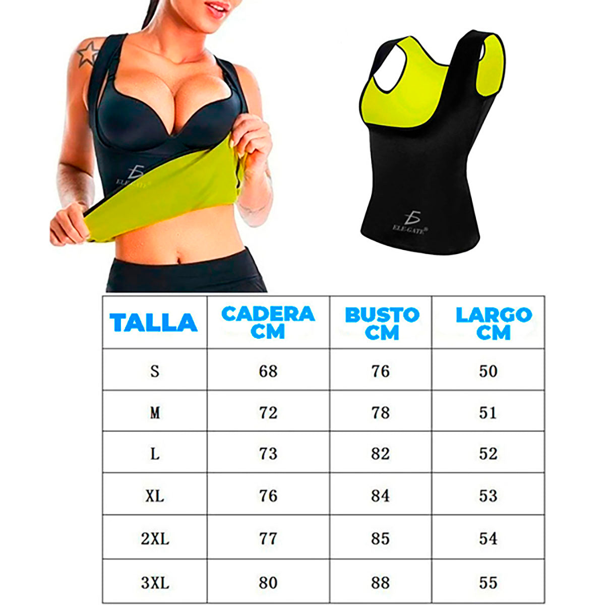 Faja Reductora Chaleco Neopreno Cinturilla Gym Fit  Ele-gate - Negro XL