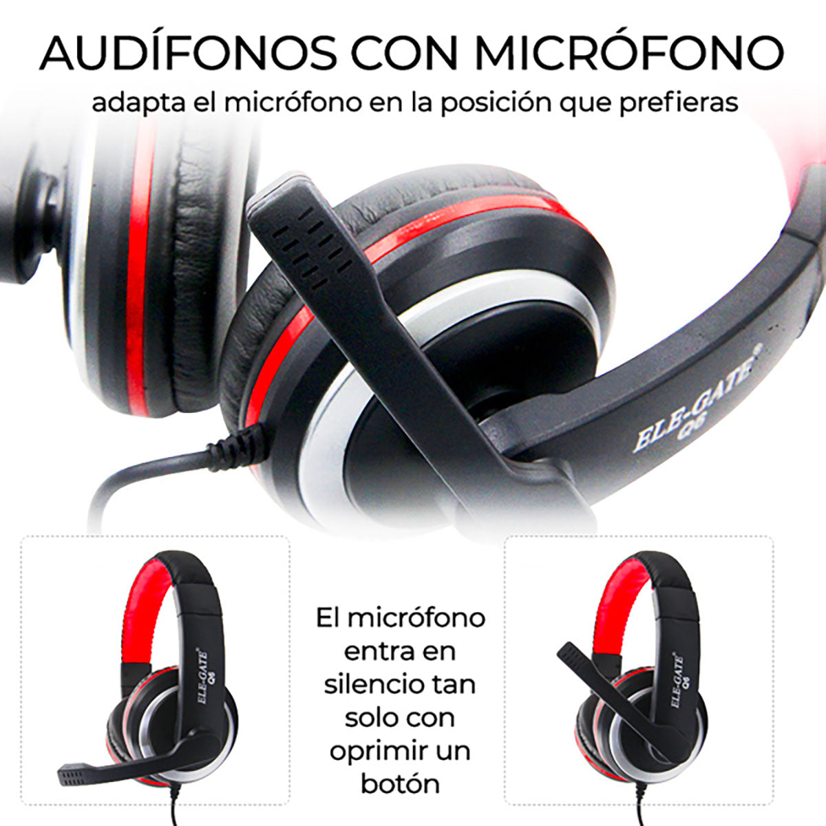 Audífonos Gamer ELE-GATE Q6 USB sonido virtual 5.1 para PS4 y PC