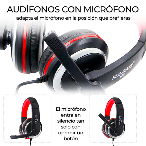 Audifonos Elegate Diadema Gamer Usb Audio Xbox 360 Pc Ps4 Q6 - Negro/Rojo