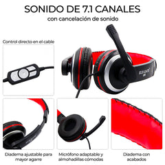 Audifonos Elegate Diadema Gamer Usb Audio Xbox 360 Pc Ps4 Q6 - Negro/Rojo