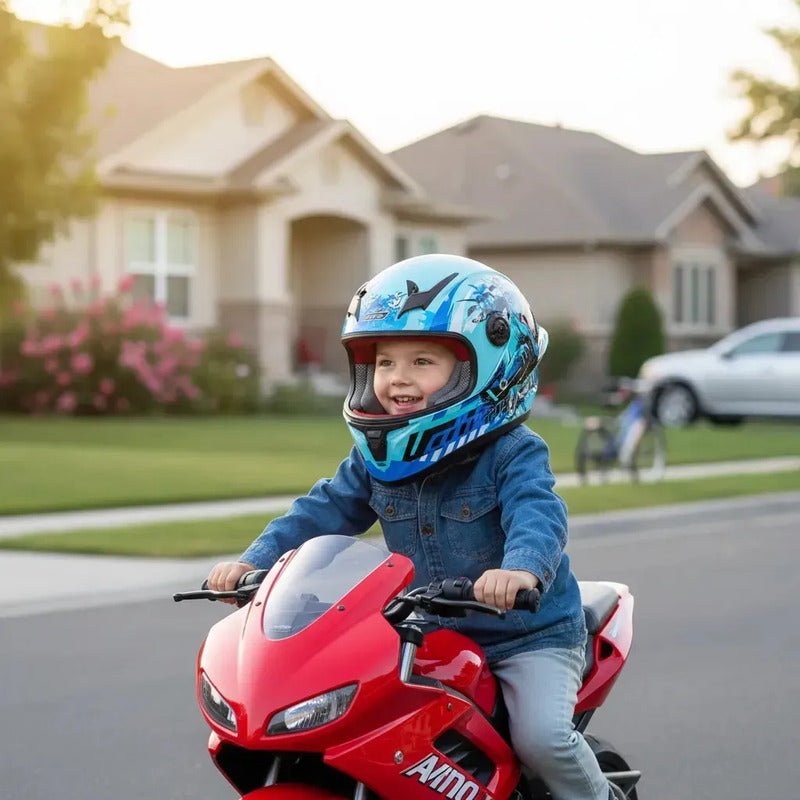 Casco Moto Para Niños Con Diseño Tiranosaurio Rex Cubierta Azul Jaguar Brillante Xl