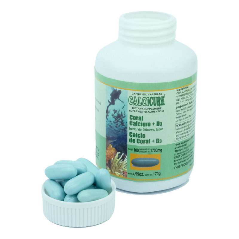 Calcio Coral Okinawa Vitamina D3 Calcicure 100 Capsulas Sin Sabor