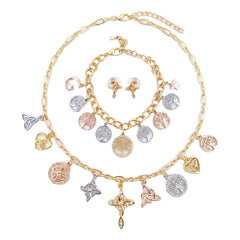 Set Collar Pulsera Aretes Nudo De Bruja Arbol De La Vida Oro Dorado