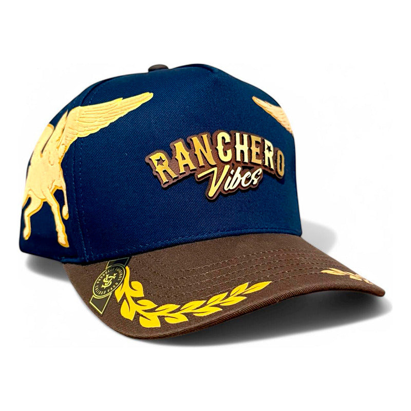VAGO RANCHERO VIBES Gorra Visera Curva Azul Marino con Café-Unitalla