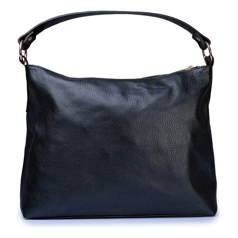 Bolsa De Piel Genuina Dama Floather Estilo Elegante Negro Lisa Oro