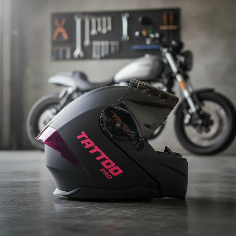 Casco Negro Con Rosa Tatoo Pro Negro Monocolor Mate M