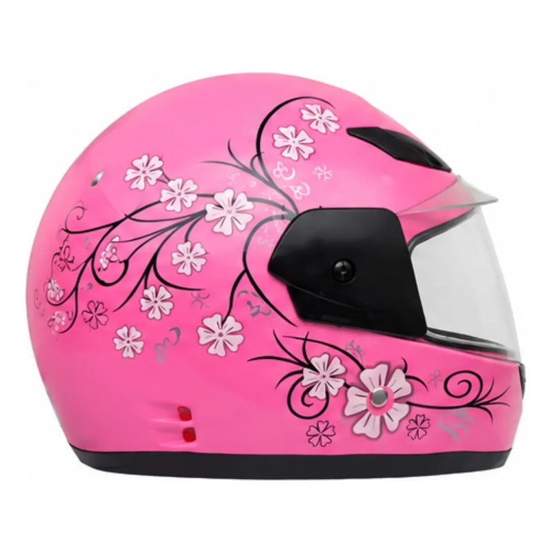 Casco Integral Para Moto Dama Con Diseño De Flores Rosa Monocolor Brillante Xl