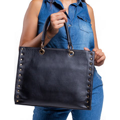 Bolsa Castelli Dama Piel Genuina Tote Grande Elegante Negro Lisa Oro