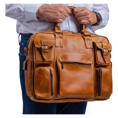 Portafolio Piel Genuina Castelli Laptop 17 Pulgadas Marrón Correa Ajustable Liso