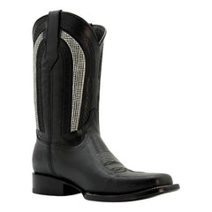 Bota Vaquera Piel Suela Cuero Rodeo Negra Calzado Del Bajío