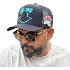 Vago Style Happy Place Gorra Artesanal Negra Visera Curva Negro Único