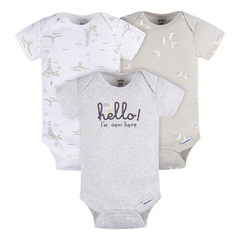 Pañalero Gerber 3 Piezas Blanco Gris Body Bebé Conjunto