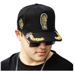 Vago Style San Judas Gorra Artesanal Visera Curva Laureles Dorado Único