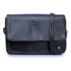 Bolsa Castelli Dama Piel Vibora Con Correa Desmontable Negro Lisa Oro