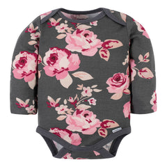 Pañalero Gerber Rosa Gris Flores Body Bebé Algodón Mameluco