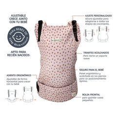 Portabebé Ergonómico La Rebozería Nukú Dryfit Bebé Polka Color Rosa