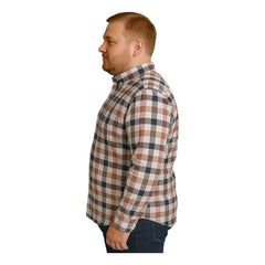 Camisa Big Kong Cuadros Rosa Café Hombre Grande Manga Larga