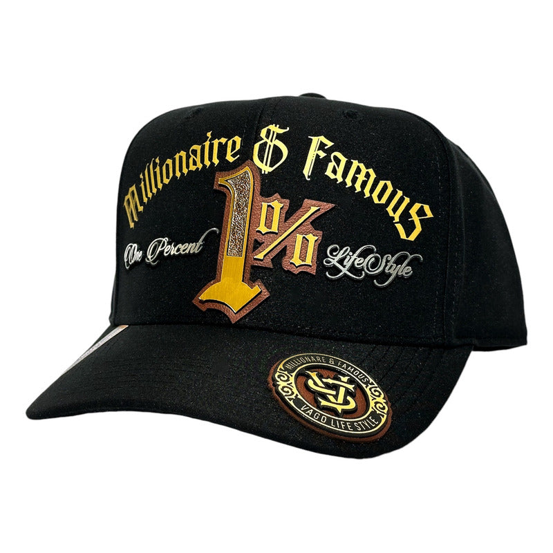 VAGO Style 1% Gorra Unica Artesanal Negra Ajustable con Visera Curva-Unitalla