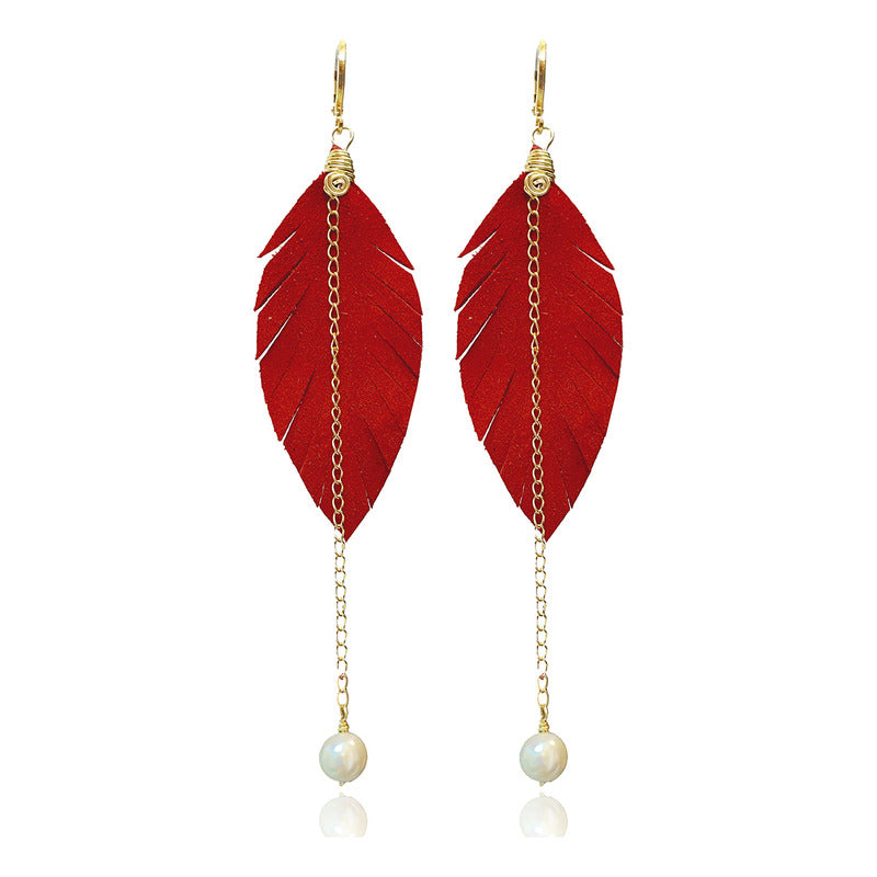 Aretes Largos Mujer Accesorios Vangania Con Perla Y Cadena