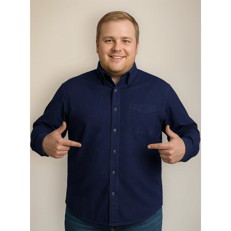 Camisa Big Kong Marino Lisa Hombre Grande Formal Manga Larga-XL