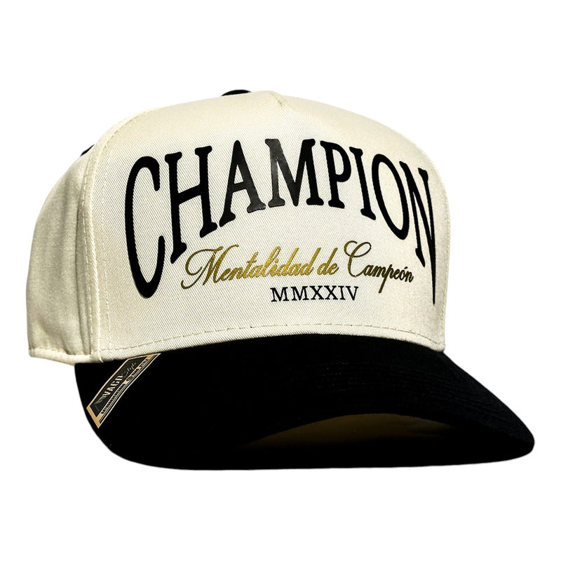 Vago Style Champion Gorra Artesanal Marfil Visera Curva Negro Único Liso