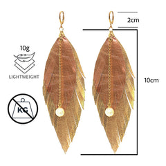 Aretes Largos Mujer De Plumas Dorados Joyeria Mujer Vangania