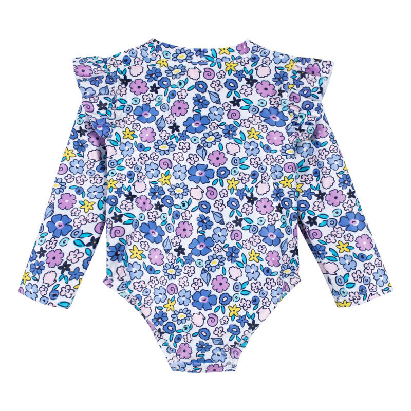 Traje De Baño Gerber 1 Pieza Morado Azul Upf 50+ Bebe Talla 12m Floreado 12 M