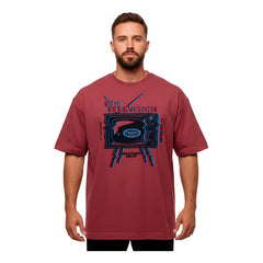 Playera Oversized Hombre Algodón 240g Retro Tv Glitch