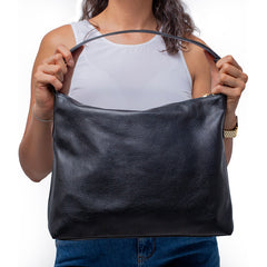 Bolsa De Piel Genuina Dama Floather Estilo Elegante Negro Lisa Oro