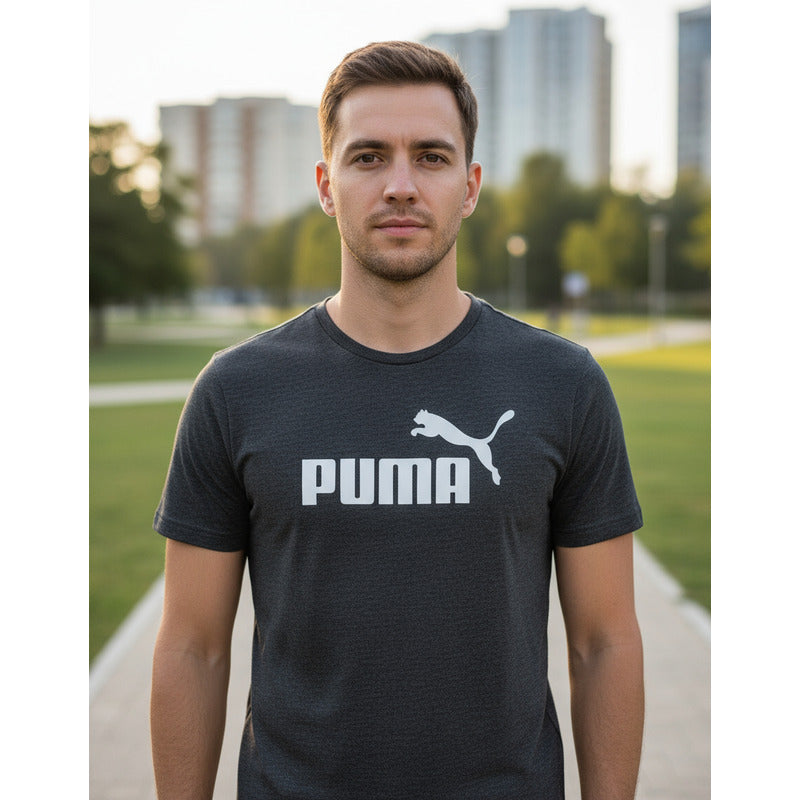 Playera Puma Hombre Ess+ Heather Casual Diseño Estampado Negro Lisa Ch