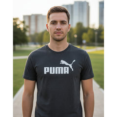 Playera Puma Hombre Ess+ Heather Casual Diseño Estampado Negro Lisa Ch
