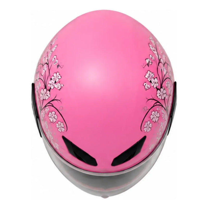 Casco Integral Para Moto Dama Con Diseño De Flores Rosa Monocolor Brillante Xl
