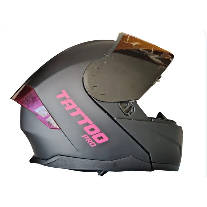 Casco Negro Con Rosa Tatoo Pro Negro Monocolor Mate M