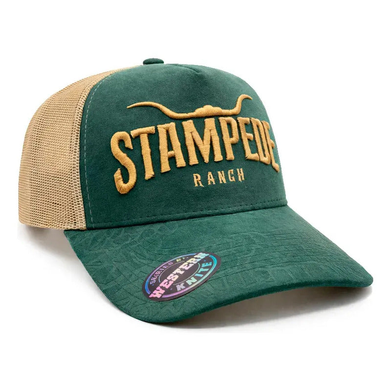 Gorra Trucker Livestock Forest Gold Stampede Verde Bordada Verde Un Liso
