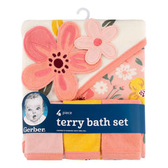 Set 4 Toallas Bebé Gerber Capucha Y Paños 80% Algodón Rosa