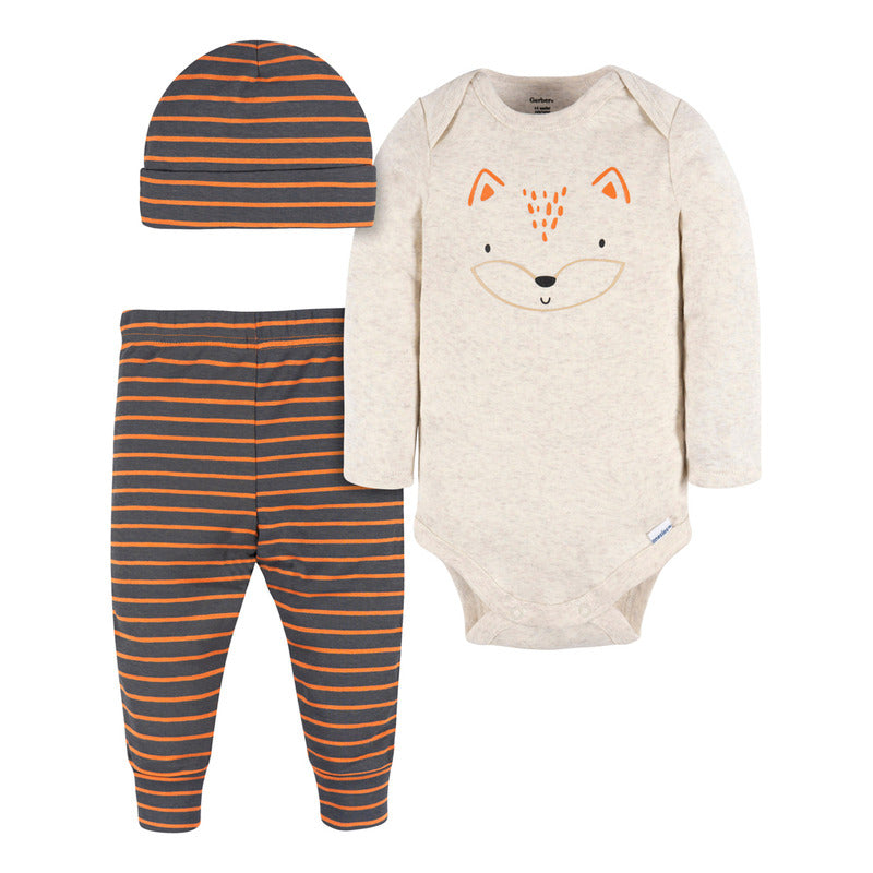 Conjunto Gerber Essentials Bebé 3 Pzs Algodón Naranja Blanco