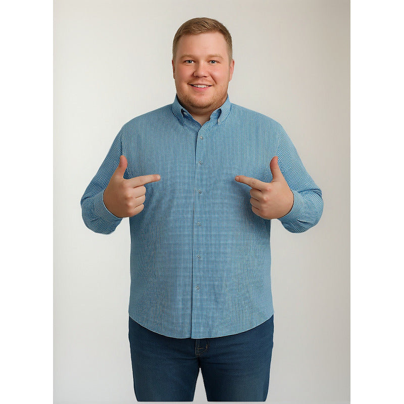 Camisa Big Kong Usa Hombre Rayas Azul Turquesa Manga Larga