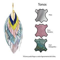 Aretes Largos De Piel Metalizada Vangania Con Baño De Oro Plateado