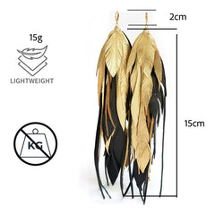 Aretes Largos Plumas Maxi Raven Joyeria Mujer Vangania 15cm Arete Negro