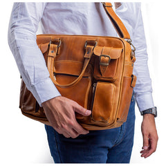 Portafolio Piel Genuina Castelli Laptop 17 Pulgadas Marrón Correa Ajustable Liso