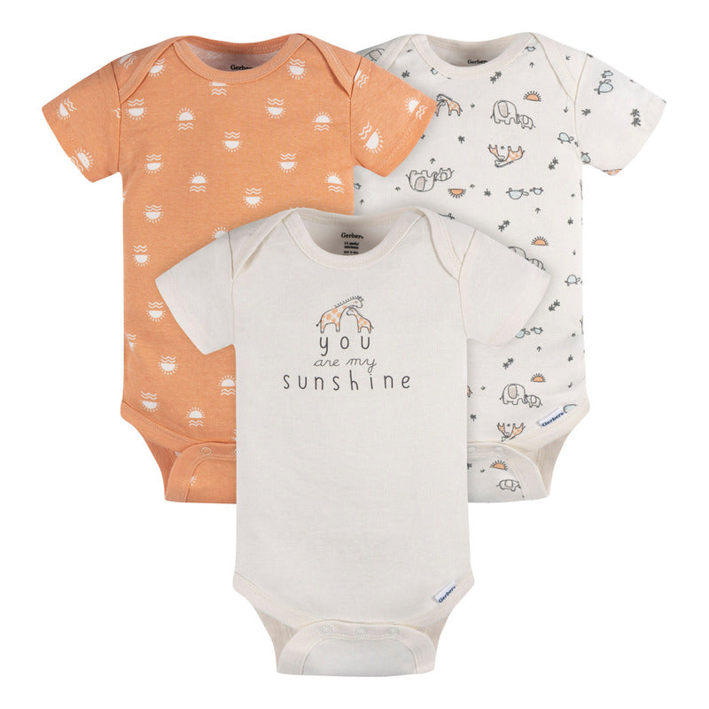 Pañalero Gerber 3 Piezas Blanco Naranja Body Bebé Conjunto