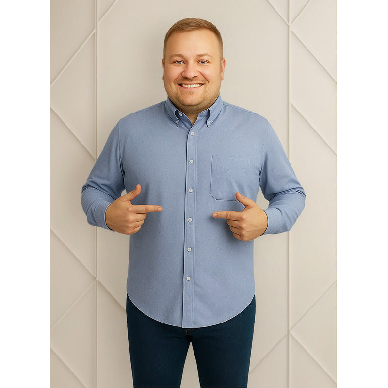 Camisa Big Kong Manga Larga Tallas Grandes Azul Cielo